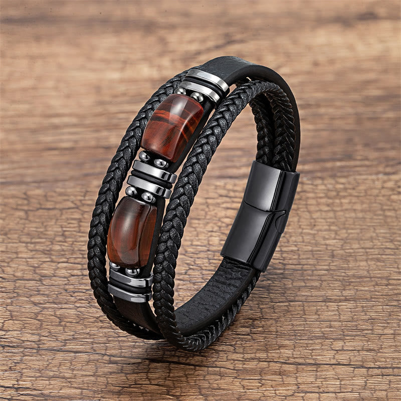 Buddhist Blessing Tiger Eye Stone Courage Willpower Multi-layer Leather Bracelet