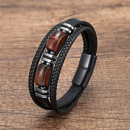 Buddhist Blessing Tiger Eye Stone Courage Willpower Multi-layer Leather Bracelet