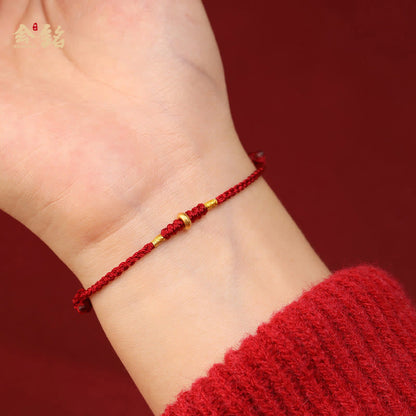 Buddhist Blessing 999 Gold Small Lucky Beads String Protection Luck Braided Bracelet Anklet