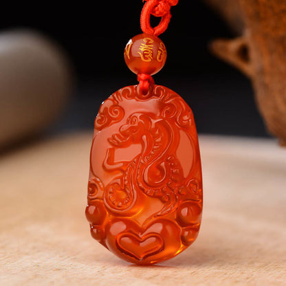 Buddhist Blessing Chinese Zodiac Red Agate Luck Necklace Pendant