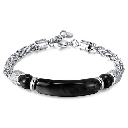 Buddhist Blessing Tiger Eye Black Obsidian Stone Titanium Steel Strength Buckle Bracelet