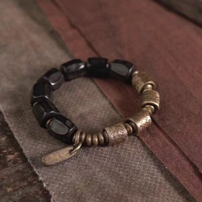 Buddhist Blessing Vintage Peace Ebony Wood Copper Beads Bracelet