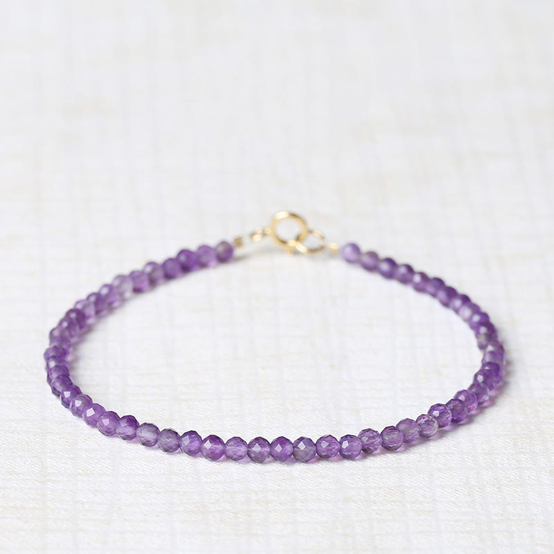Buddhist Blessing 3mm Natural Amethyst Ultra-thin Beads 14k Gold Plated Copper Spiritual Awareness Bracelet