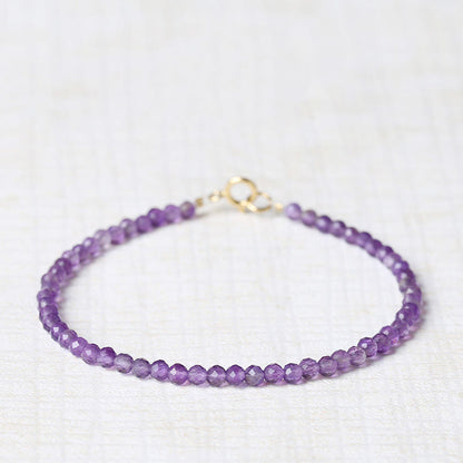 Buddhist Blessing 3mm Natural Amethyst Ultra-thin Beads 14k Gold Plated Copper Spiritual Awareness Bracelet
