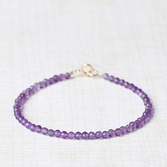 Buddhist Blessing 3mm Natural Amethyst Ultra-thin Beads 14k Gold Plated Copper Spiritual Awareness Bracelet