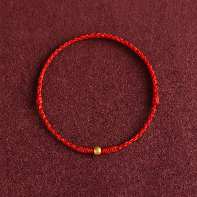 Buddhist Blessing 999 Gold One Mini Bead Design Handmade Strength Braided Rope Bracelet Anklet