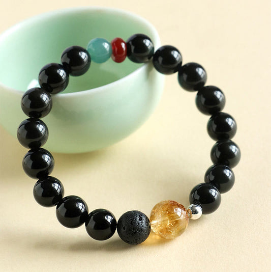 Buddhist Blessing Natural Black Obsidian Beads Strength Fulfillment Bracelet
