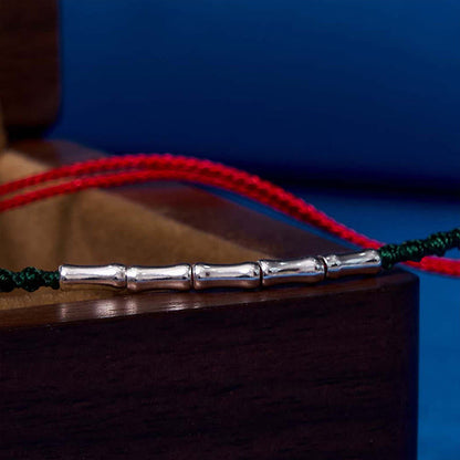 Buddhist Blessing 925 Sterling Silver Bamboo Design Luck Braided Ultra-Thin Rope Bracelet