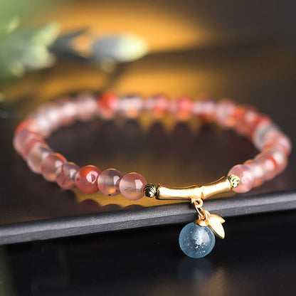 Buddhist Blessing South Red Agate Aquamarine Pearl Hetian Jade Bamboo Flower Fortune Bracelet
