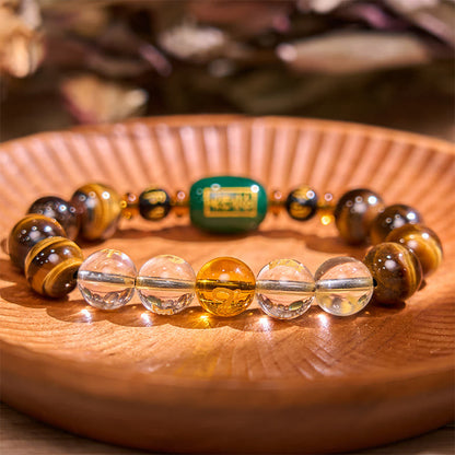 Buddhist Blessing Chinese Zodiac Tiger Eye White Crystal Courage Bracelet