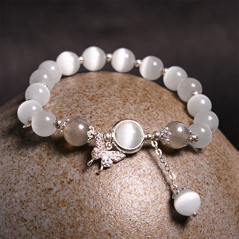 Buddhist Blessing Cat's Eye Moonstone Butterfly Star Charm Support Bracelet