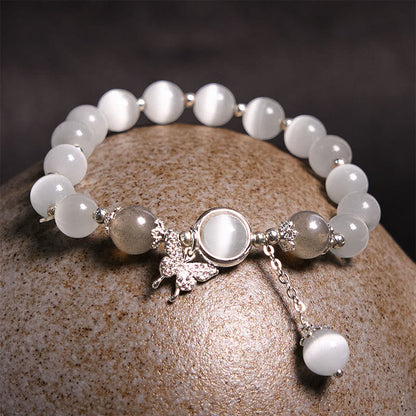 Buddhist Blessing Cat's Eye Moonstone Butterfly Star Charm Support Bracelet