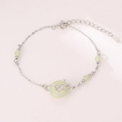 Buddhist Blessing Hetian Jade 925 Sterling Silver Cubic Zirconia Peace Buckle Luck Bracelet