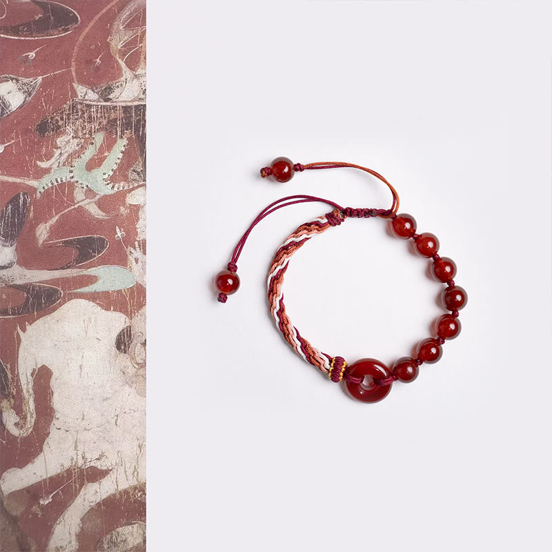 Buddhist Blessing Natural Red Agate Peace Buckle Logical Thinking Red Rope Bracelet