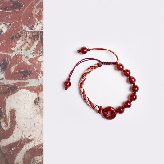 Buddhist Blessing Natural Red Agate Peace Buckle Logical Thinking Red Rope Bracelet