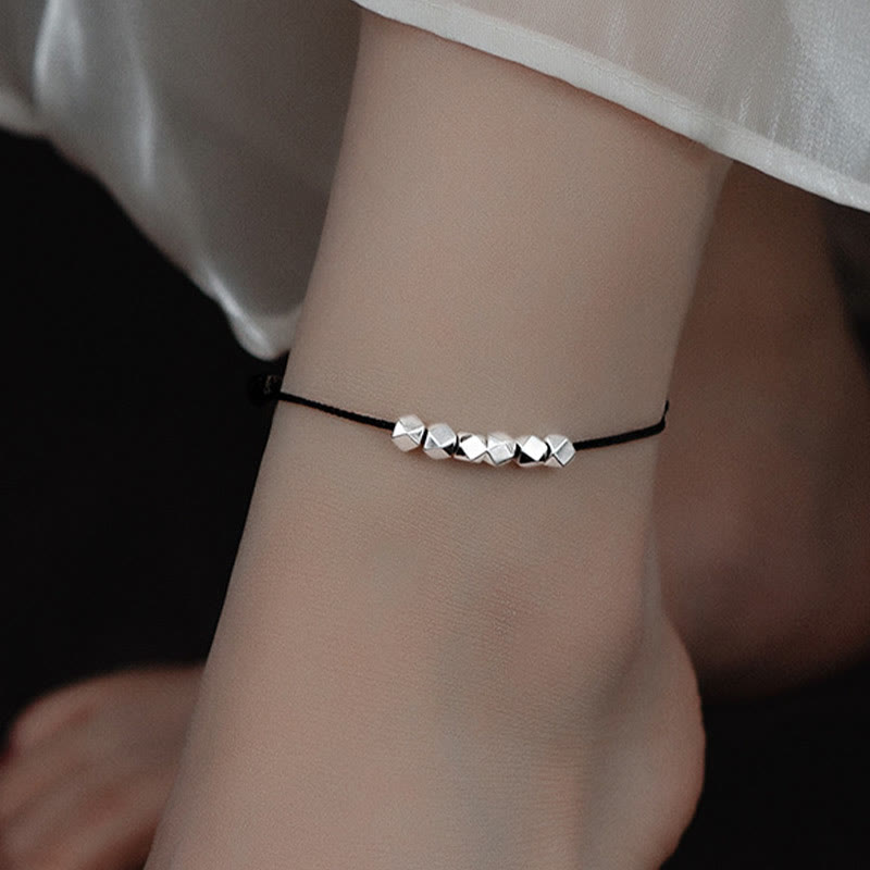 Buddhist Blessing 925 Sterling Silver Beads Luck Protection Braid Rope Anklet