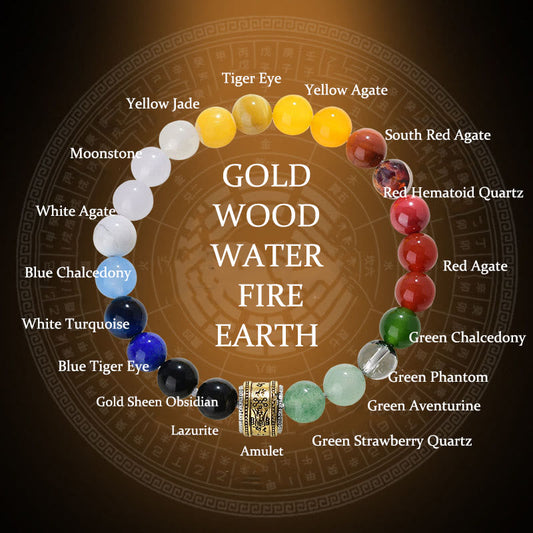 Buddhist Blessing Five Elements Various Agate Crystal Red Agate Gold Sheen Obsidian Yellow Agate Luck Bracelet