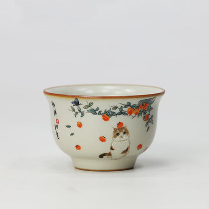 Buddhist Blessing Cute Cat Butterfly Teacup Kung Fu Tea Cup