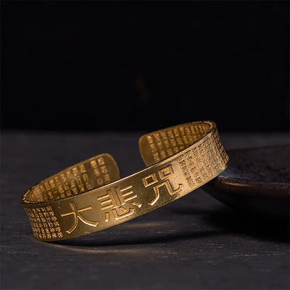 Buddhist Blessing Great Compassion Mantra Copper Brass Luck Power Bracelet Bangle