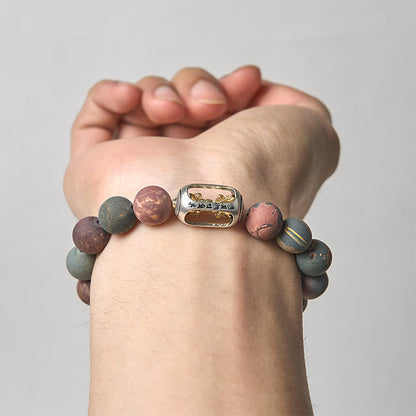 Buddhist Blessing Natural Picasso Jasper Om Mani Padme Hum Energy Bracelet