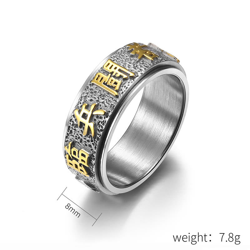 Buddhist Blessing Tibetan The Nine-word Mantra Yin Yang Pattern Titanium Steel Spinner Balance Ring