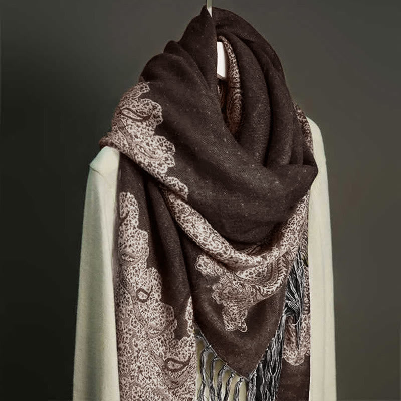 Buddhist Blessing Tibetan Cashew Jacquard Colorful Flower Print Tassels Shawl Fall Winter Soft Warm Scarf Wrap