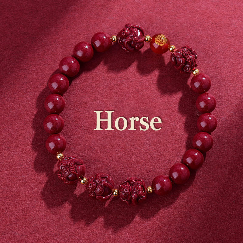 Buddhist Blessing Chinese Zodiac Cinnabar Keep Away Evil Spirits Blessing Bracelet