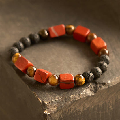 Buddhist Blessing Various Crystals Cube Amethyst Lava Rock Support Bracelet