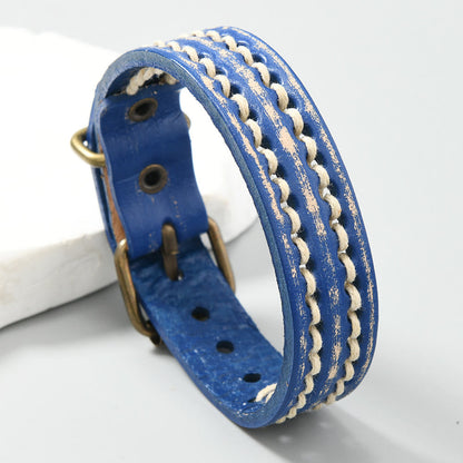 Buddhist Blessing Vintage Leather Adjustable Buckle Strengthen Bracelet