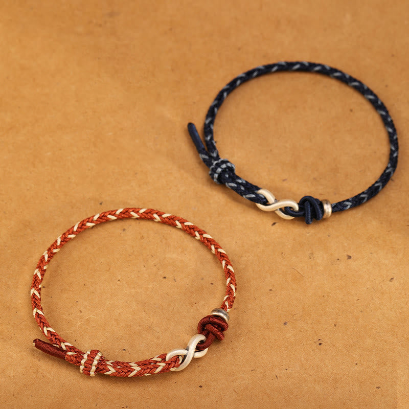 Buddhist Blessing Handmade 999 Sterling Silver Endless Knot Infinity Symbol Luck Rope Bracelet
