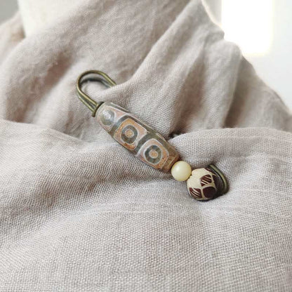 Buddhist Blessing Nine-Eye Dzi Bead Bodhi Seed Lotus Protection Brooch