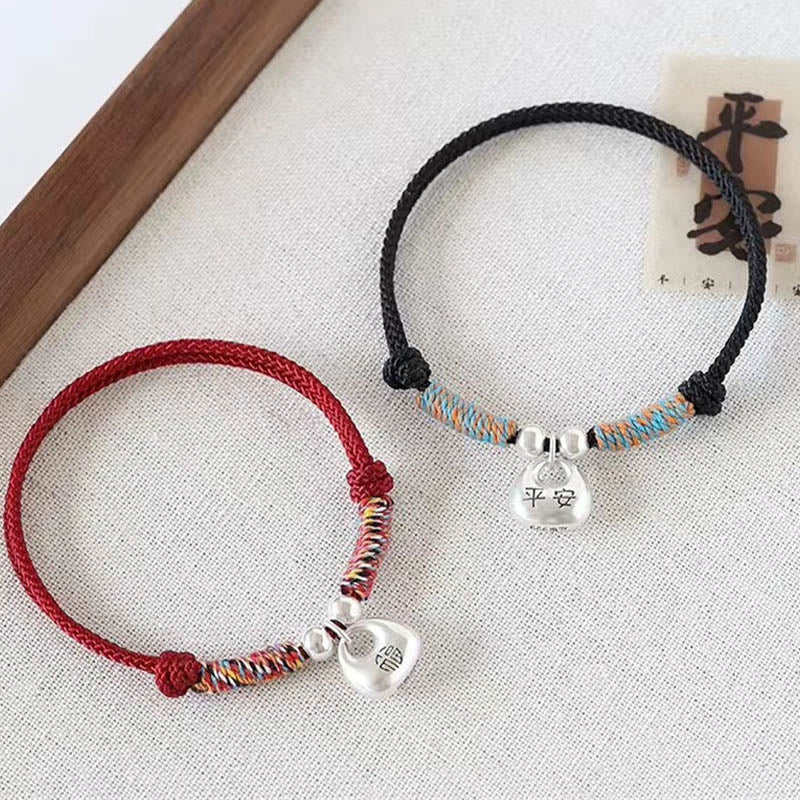 Buddhist Blessing Handmade 925 Sterling Silver Fu Character Safe And Well Luck Braided Bracelet