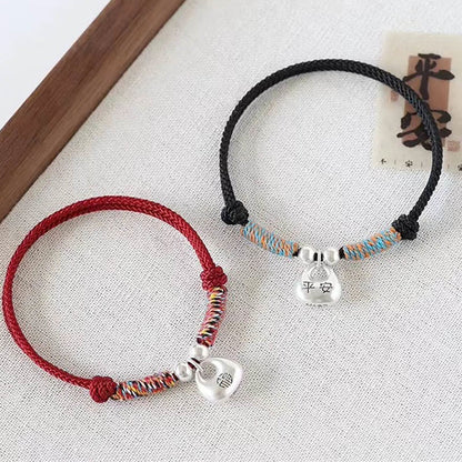 Buddhist Blessing Handmade 925 Sterling Silver Fu Character Safe And Well Luck Braided Bracelet