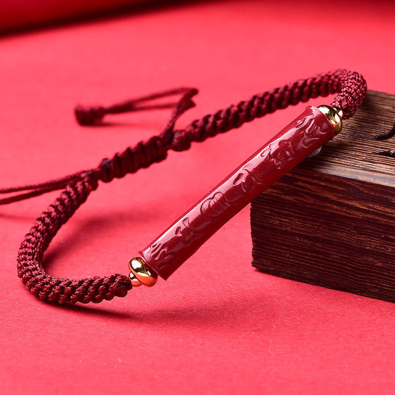 Buddhist Blessing Handmade Cinnabar Om Mani Padme Hum Heart Sutra Blessing Braided Bracelet