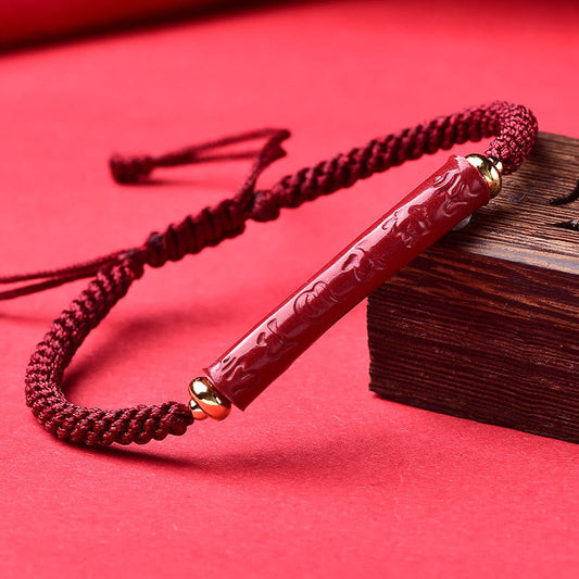 Buddhist Blessing Handmade Cinnabar Om Mani Padme Hum Heart Sutra Blessing Braided Bracelet