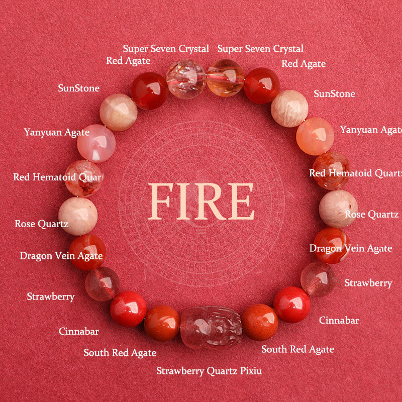 Buddhist Blessing Five Elements Various Agate Crystal Green Strawberry Quartz Moss Agate Green Phantom Luck Bracelet