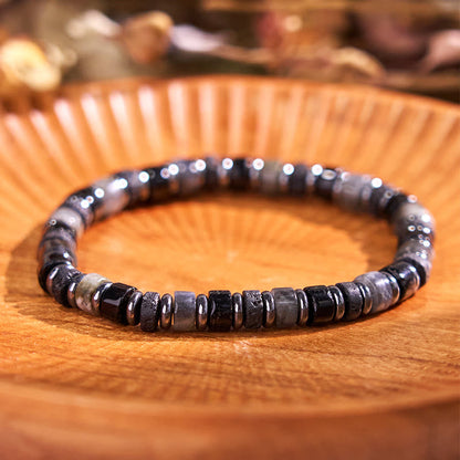 Buddhist Blessing Hematite Turquoise Lazurite Lava Rock Black Glitter Stone Support Bracelet