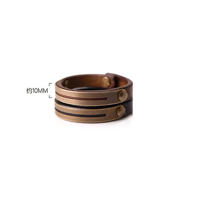 Buddhist Blessing Vintage Leather Copper Brass Balance Bangle Bracelet