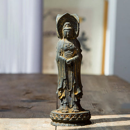 Buddhist Blessing Three-sided Kwan Yin Avalokitesvara Iron Powder Rust Cast Resin Statue Wealth Desk Decoration