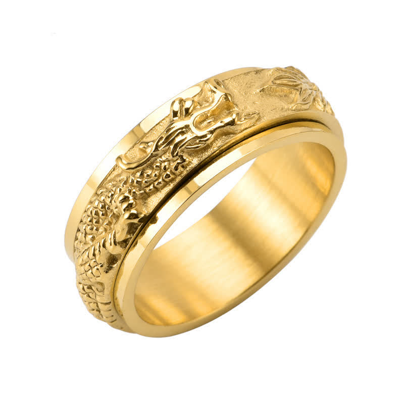Buddhist Blessing Dragon Titanium Steel Stimulation Rotatable Ring