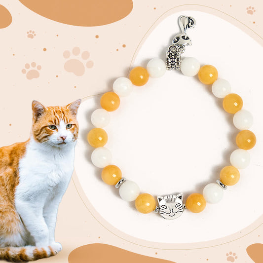 Buddhist Blessing Orange White Tabby Cat Yellow Chalcedony White Chalcedony Peace Bracelet