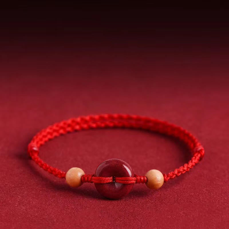 Buddhist Blessing Peach Wood Peace Buckle Cinnabar Wealth String Bracelet Anklet