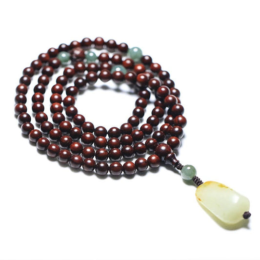 Buddhist Blessing Tibetan Small Leaf Red Sandalwood Jade Mala Meditation Bracelet