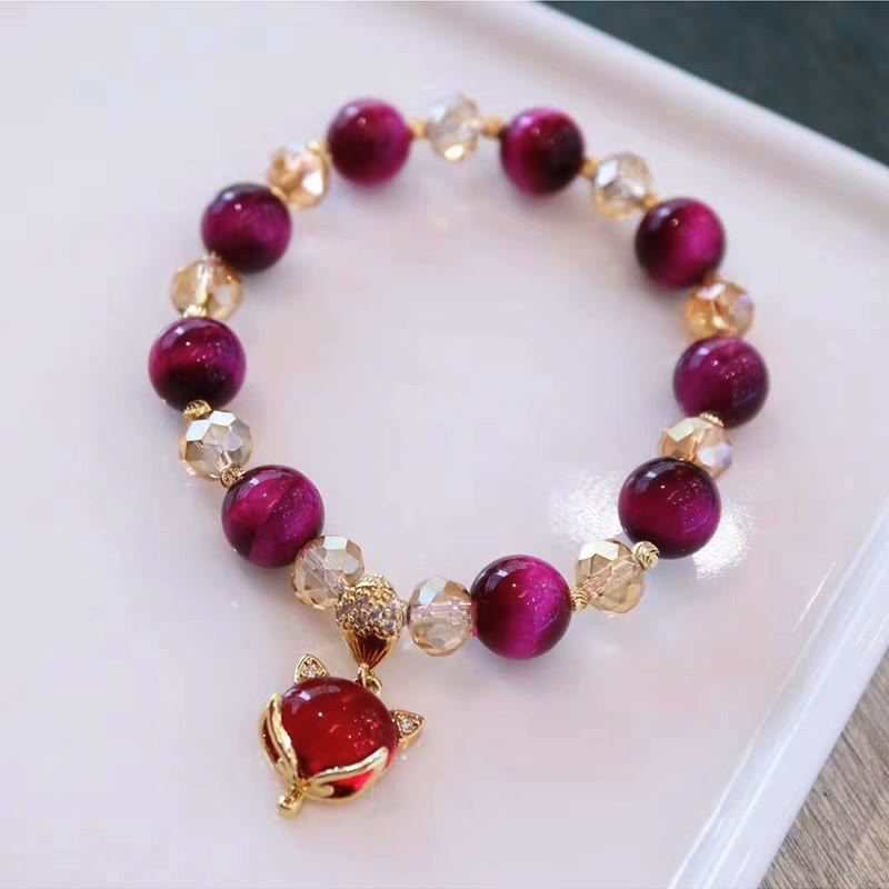 Buddhist Blessing Red Tiger Eye PiXiu Fox Protection Self Confidence Bracelet