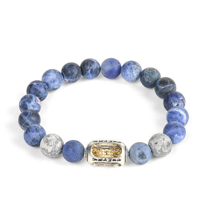 Buddhist Blessing Natural Sodalite Grey Jasper Om Mani Padme Hum Harmony Bracelet