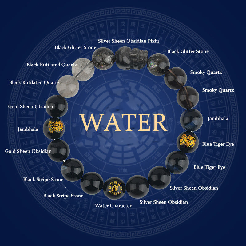 Buddhist Blessing Five Elements Various Crystal Agate Pixiu Wealth Bracelet