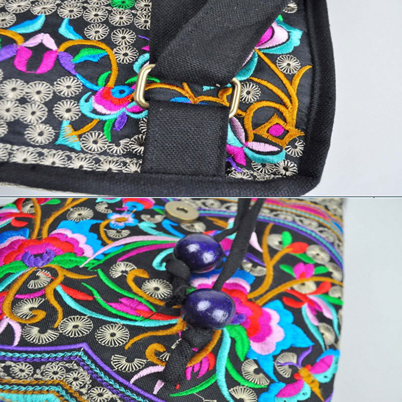 Buddhist Blessing Peony Chinese Money Tree Embroidery Canvas Backpack