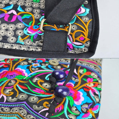 Buddhist Blessing Peony Chinese Money Tree Embroidery Canvas Backpack