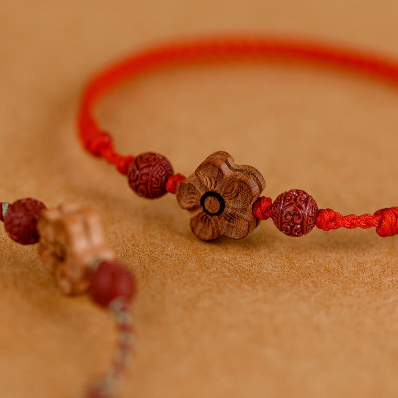 Buddhist Blessing Peach Wood Small Peach Blossom Cinnabar Wealth String Bracelet Anklet