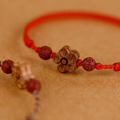 Buddhist Blessing Peach Wood Small Peach Blossom Cinnabar Wealth String Bracelet Anklet